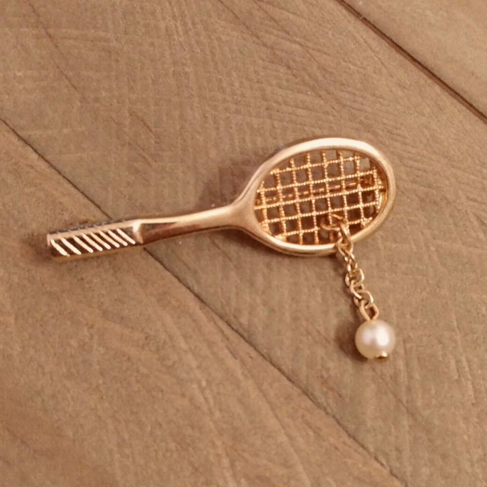 Avon Tennis Racket with Faux Pearl Pin